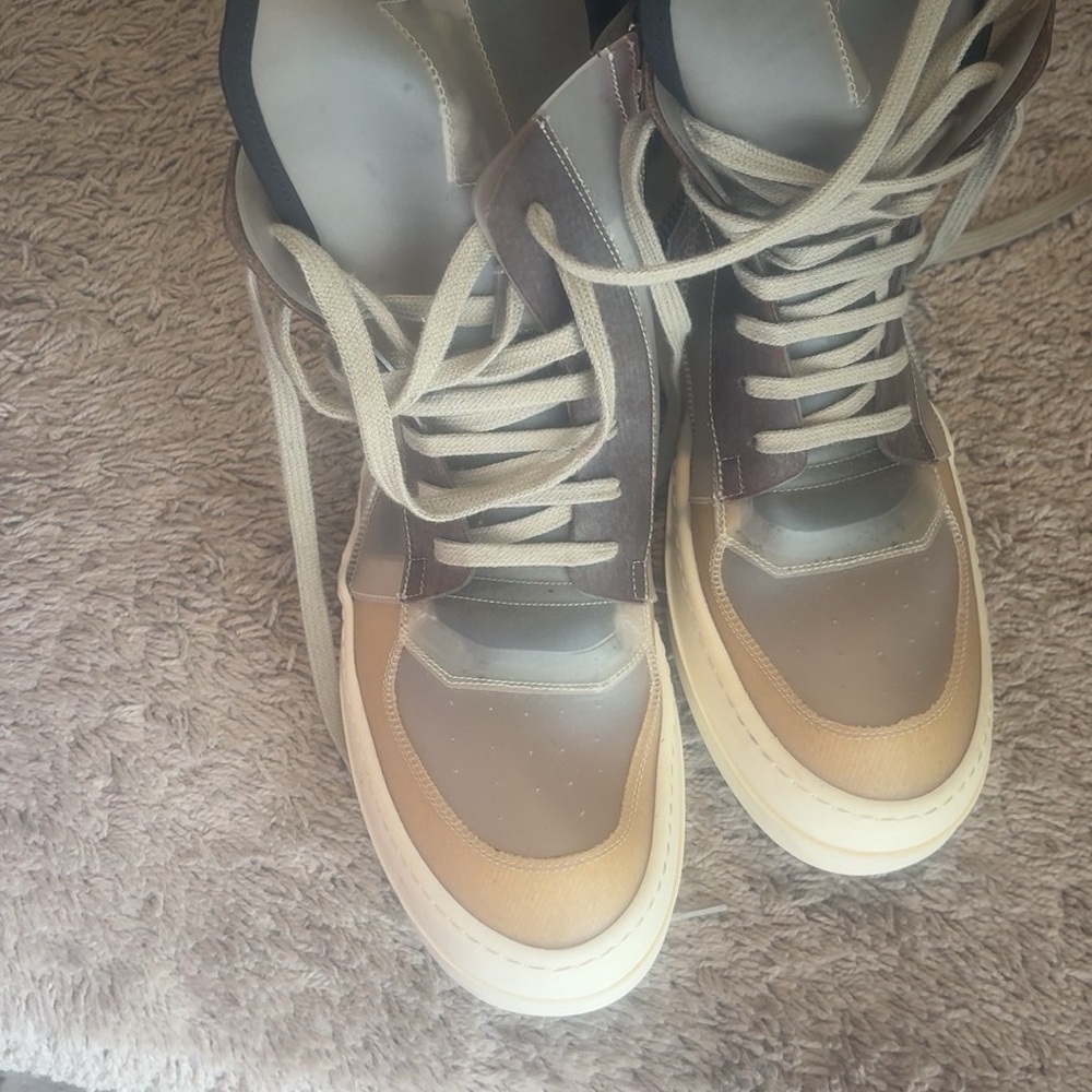Rick Owens Beige and Gray High-Top Sneakers